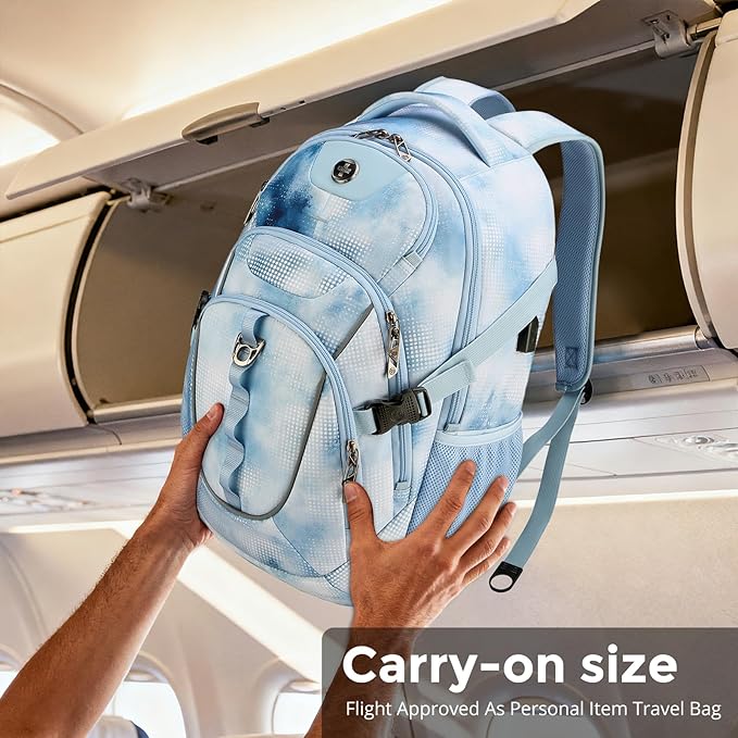 Swissdigital Laptop Backpack with USB Charging Port, Travel Backpack Fits 15.6 inches Computer, 31L Backpack for Men, Polka Blue | SD803-105