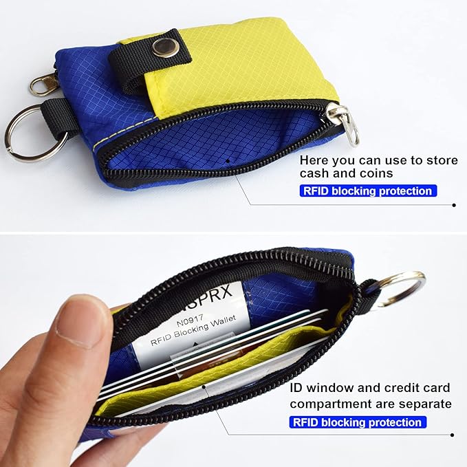 CHENSPRX Minimalist RFID Blocking Small Wallet with ID Window,WaterResistant Zip Id Case Wallet with Lanyard Keychain for Cards,Cash,Travel,Women,Men