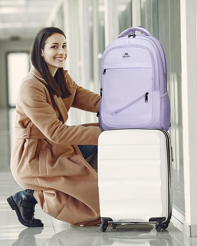 MATEIN Large 17 Inch Laptop Backpack for Women, Lightweight Travel Backpack Fits College School Essentials, Anti Theft Work Commute Nursing Computer Bag TSA Approved for Weekender Trip, Light Purple