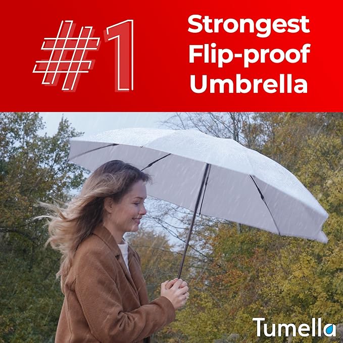 TUMELLA Inverted Windproof Umbrella, Large, Strong, Light, Portable, Automatic Reverse Folding Rain Umbrella, Durable Premium Grip, Fits Car & Backpack