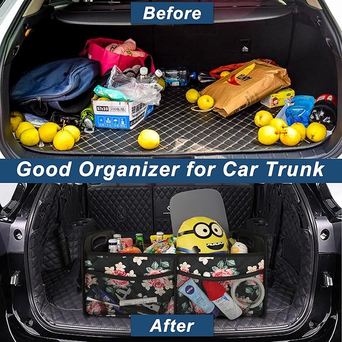Deosk Car Trunk Organizer for SUV, Car Organizers and Storage with 6 Pocket, Car Accessories for Women/Men 50L Waterproof Polyester Trunk Organizer(Medium, Floral)