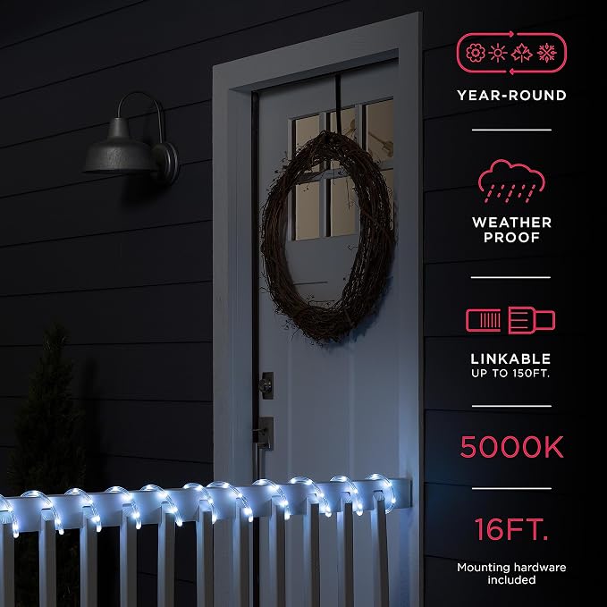 UltraPro 16 Foot LED Rope Lights, Clear Rope, Daylight 5000K, Outdoor