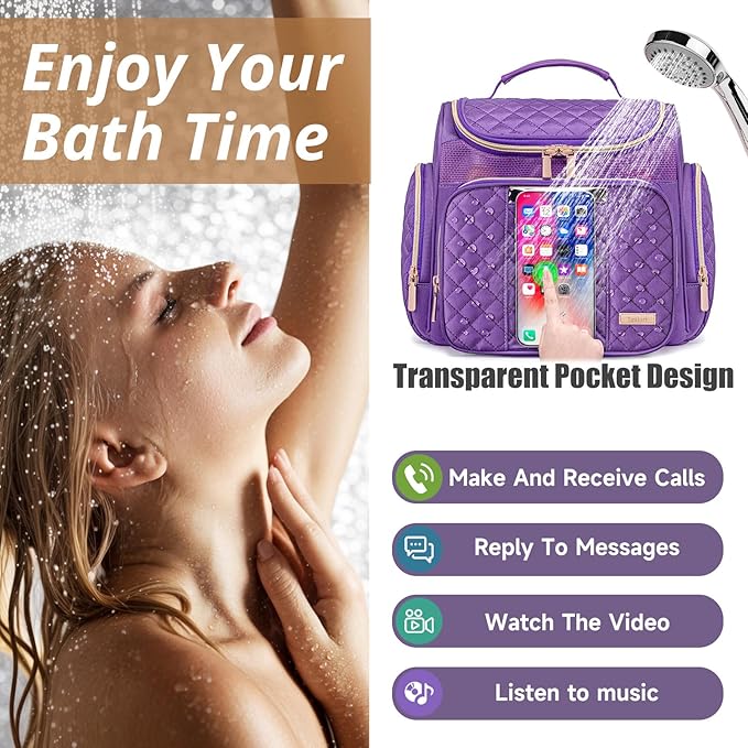 Large Toiletry Bag for Women Men,Bathroom Bag,Water Resistant Shower Bag,Makeup Bag,Portable Shower Caddy for College Dorm,Hanging Travel Toiletry Bag with Transparent Waterproof Phone Pocket