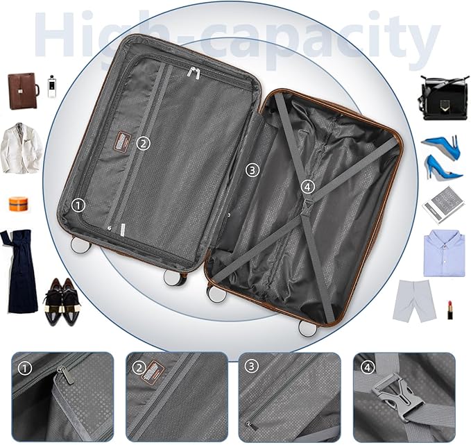 Black 6 Piece Luggage Set Hard Shell - Expandable Suitcases with Spinner Wheels and Duffel Bags for Family Travel, Durable Carry On Luggage Sets with Lock for Women and Men
