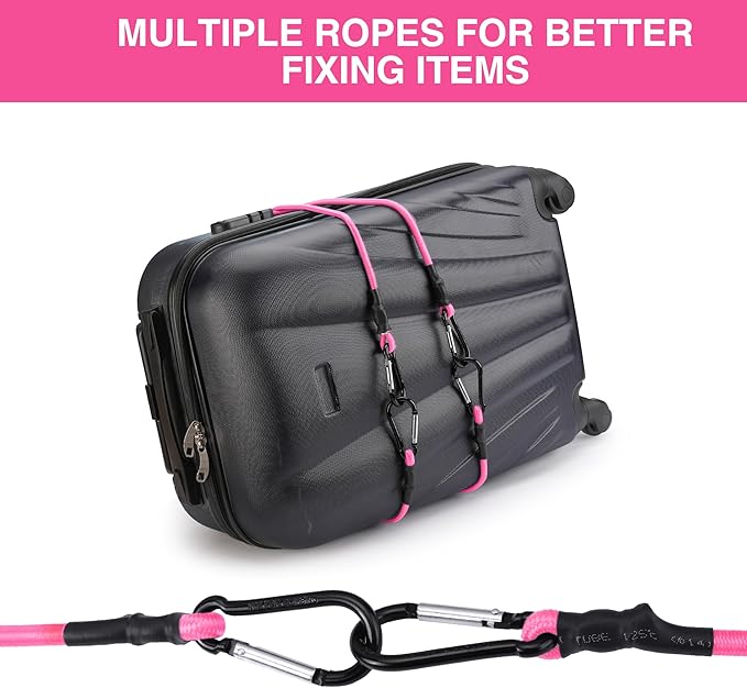 WORKPRO 24 Inch Bungee Cords with Hooks, 4 Pack Superior Rubber Heavy Duty Bungee Straps Strong Elastic Rope for Outdoor Tent, Luggage Rack, Camping, Cargo, RV, Bike, Transporting, Storage, Pink