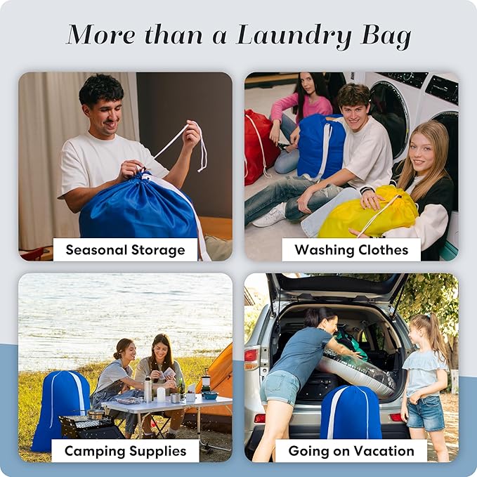 Handy Laundry Bag Shoulder Strap Extra Large - Drawstring Locking Closure, Durable Material, Heavy Duty Stitching, Hands Free Carrying - Perfect College Dorm (Blue, 30" x 40")