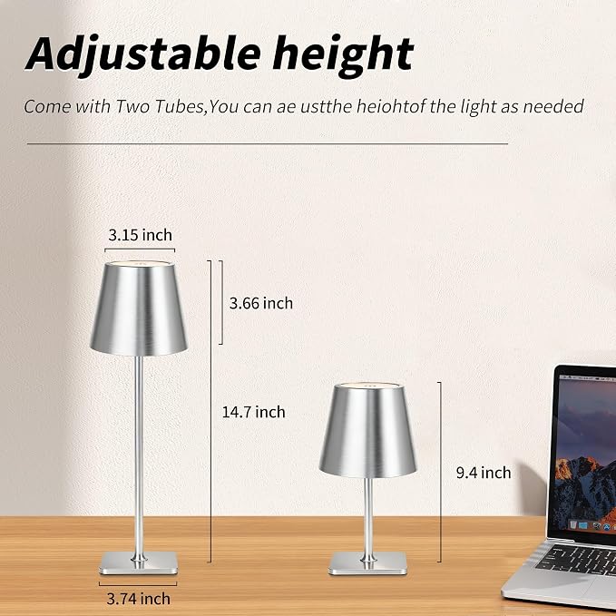 Mr. White Outdoor Waterproof Cordless Wireless Rechargeable Portable Top Touch Battery Operated Powered LED Table Lamp Desk Lamp Lights for Restaurant Kitchen Patio Dinner Dining (Nickel)