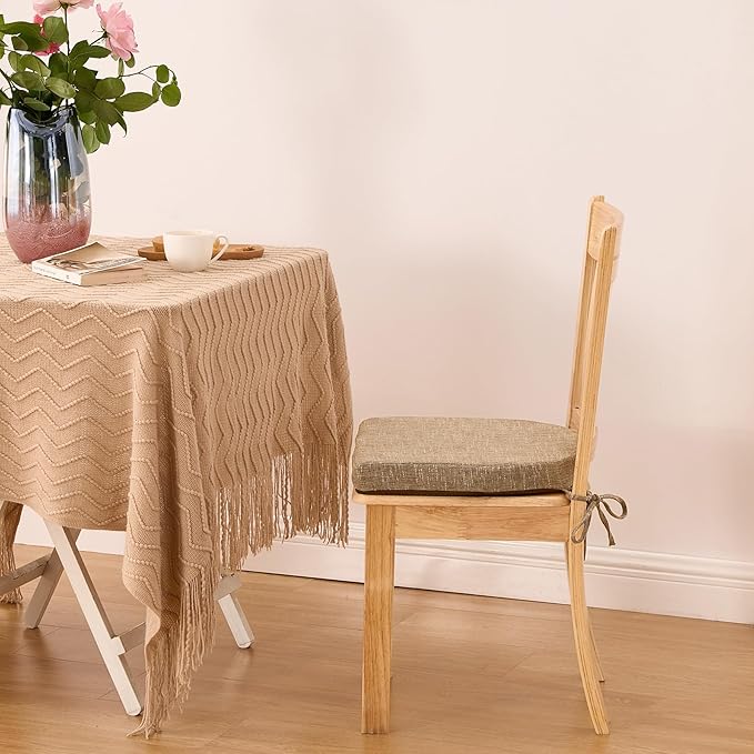 Chair Cushions for Dining Chairs with Ties and Removable Cover, Dining Kitchen Chair Pads with Non-Slip Bottom, High-Resilience Indoor Seat Cushions, 16'' x 16'' x 2'', Set of 2, Khaki