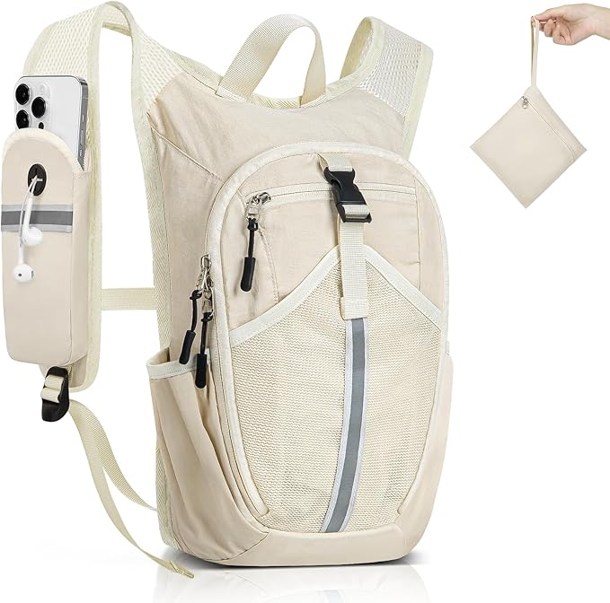 Small Hiking Backpack 15L-Lightweight Packable Foldable Backpack for Travel Camping Outdoor Commute, Compact Rucksack for Women Men(Beige)