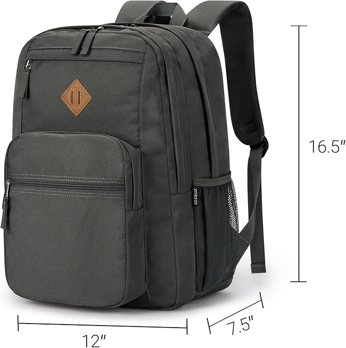 ZORFIN 26L Backpack for College, and Travel: Water Resistant Bookbag - Forge Grey