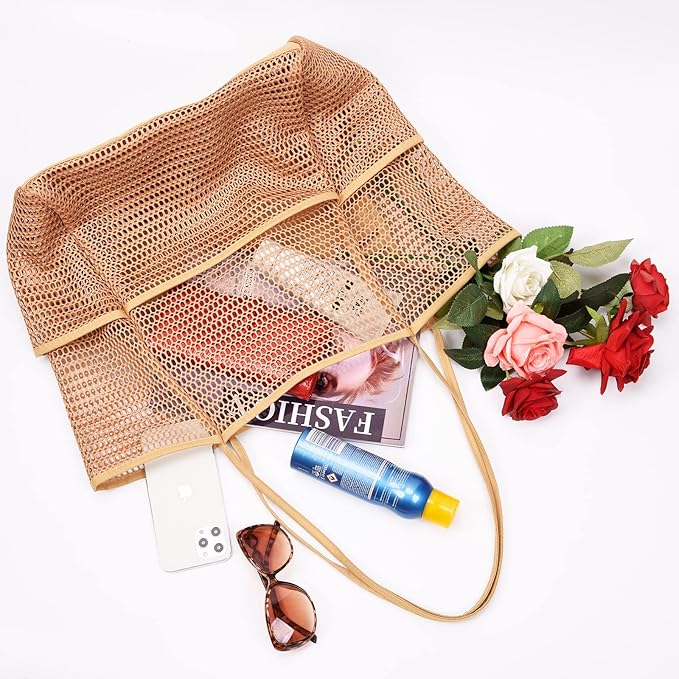 Tainehs Beach Bag - Mesh Tote Bag Beach Vacation Clothes for Women Pool Bag for Travel Pool Family Cruise Essentials 2026