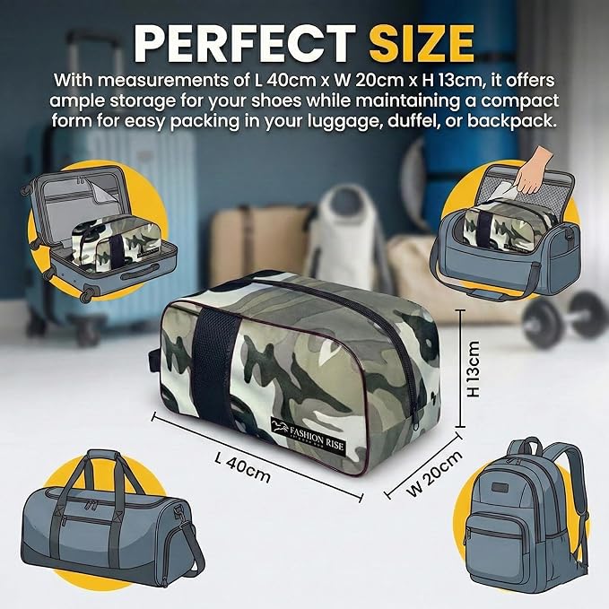 Waterproof Sports Boot/Shoe/Travel Bag for Football Cricket Rugby Golf Toiletry Gym for Men/Women (Camo Grey)