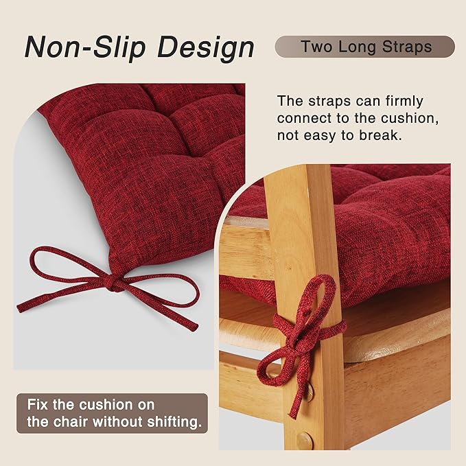 OVOV 4 Pack Chair Cushions for Dining Chairs Soft Seat Cushions for Kitchen Desk Chairs Square Chair Pads with Ties (15.5"x15.5" Deep Crimson)