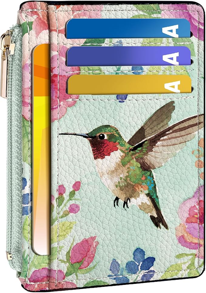 Tipmile Credit Card Holder for Women Slim Minimalist Front Pocket RFID Blocking Wallet Small Compact Card Case with ID Window, Hummingbird