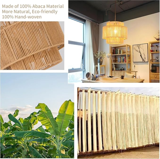 QIYIZM Plug in Pendant Light Hanging Lights with Plug in Cord Boho Hanging Lamp Dimmable,Rattan Wicker Woven Bamboo Lamp Shade, Plug in Ceiling Light Fixture for Living Room Bedroom Kitchen