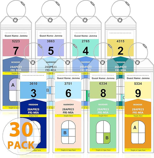 30 Pack Luggage Tags Travel Essentials & Cruise Essentials for NCL, Princess, Carnival, Royal Caribbean & Celebrity Cruise Ships by SEAVILIA
