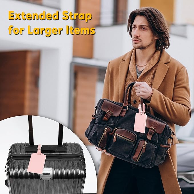 Travelambo Luggage Tags for Suitcases Faux Leather Privacy Protection 6 Pack Bag Tags Travel Accessories Essential, Light Pink