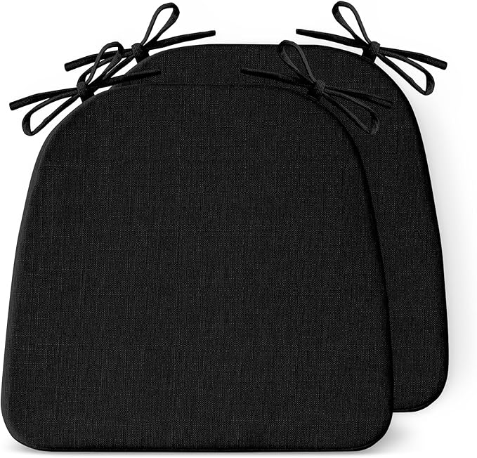 Chair Cushions for Dining Chairs Set of 2, Non Slip Kitchen Chair Pads, 17" x 16" x 2", Indoor Dining Chair Cushions with Ties, D-Shaped Seat Cushions for Kitchen Chairs, Black