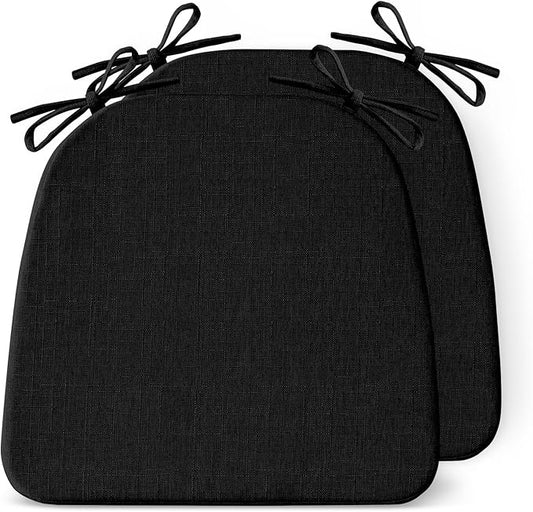 Chair Cushions for Dining Chairs Set of 2, Non Slip Kitchen Chair Pads, 17" x 16" x 2", Indoor Dining Chair Cushions with Ties, D-Shaped Seat Cushions for Kitchen Chairs, Black