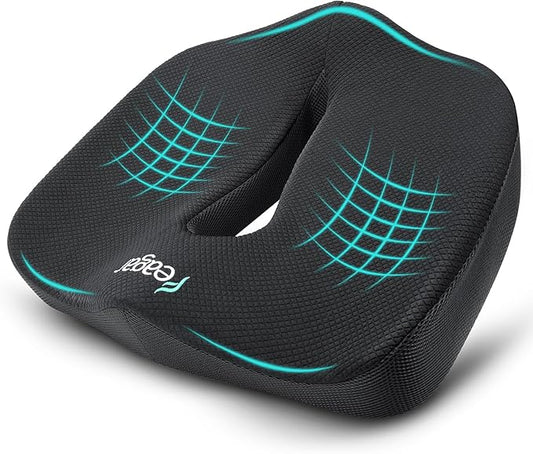Feagar X Large Memory Foam Seat Cushions for Office Chairs Desk, Chair Cushion Tailbone Pain Relief Extra Dense Hip Sciatica Car Seat Cushion for Long Sitting Black