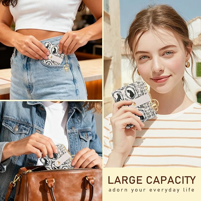 Jogjam Vintage Black Cats Rfid Ladies Wallet, Small Slim Thin Compact Credit Card Women Wallet, Art Aesthetics PU Leather Bifold Cash Zipper Coin Pocket for Female