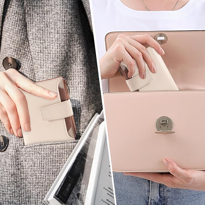 Airkit Small Wallet Women RFID Blocking Soft Leather Bifold Compact Card Holder Wallet for Women with Zipper Coin Pocket 4 ID Window