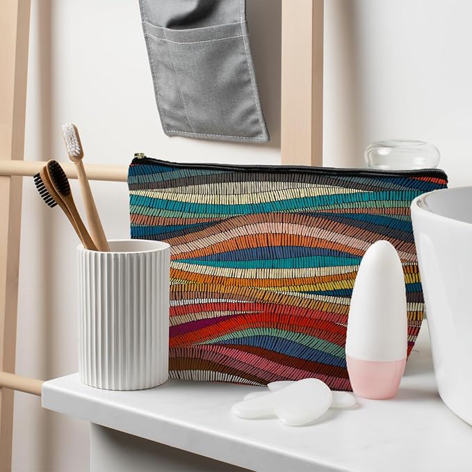 70s Retro Colorful Wavy Makeup Organizer, Vintage Aesthetic Women's Makeup Bag