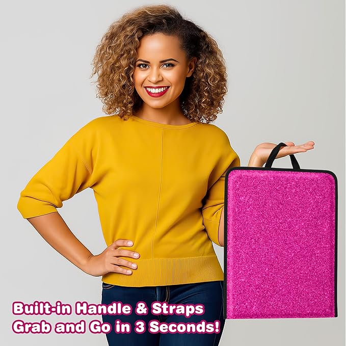 LPHUMEX Sparkle Hot Pink Folding Mirror 13”x33”, Foldable Full-Length Travel Mirror 3-Way Use, Perfect for Dance, Festivals, RV