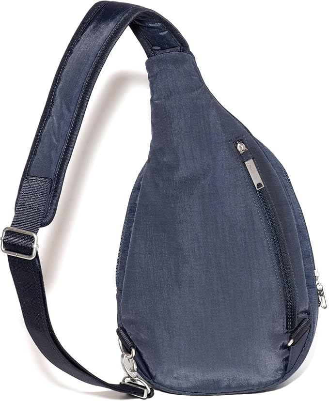 Baggallini Securtex® Anti-Theft Multi Zip Sling - Lightweight 8.6"x15.2" Travel Bag with Locking Zippers & RFID Protection