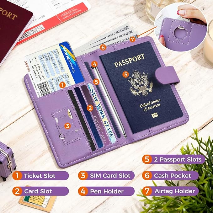Melsbrinna Premium Leather Passport Holder Covers Case, Waterproof Rfid Blocking Travel Wallet Passport Holder with Pen Holder, Cute Passport Book for Women/Men
