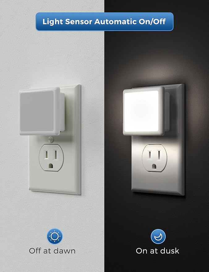 L LOHAS LED Night Light,Night Lights Plug into Wall, Dusk-to-Dawn Sensor | Plug in Night Light,5000K Daylight White 0.3W Bright Nightlight Auto-On/Off for Bedroom Bathroom Hallway [6-PACK]