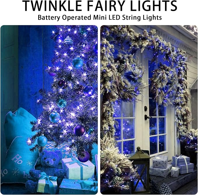 24 Pack Blue Fairy Lights Battery Operated, 7ft 20 LED Mini String Twinkle Lights for Easter Christmas Halloween Mason Jars Centerpiece Table Decorations (24, Blue)