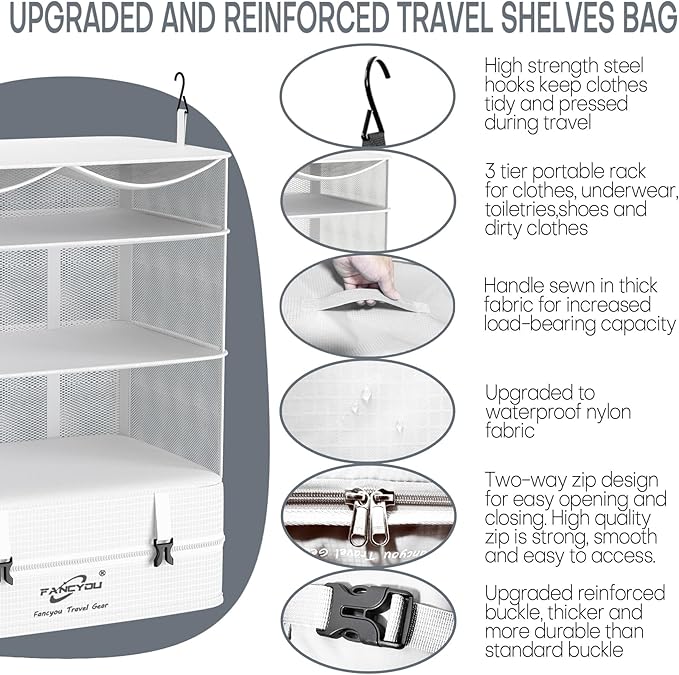 Compressible Packing Cubes Portable Hanging Closet Shelves 17"x12"x24" Extendable Travel Organizer Nylon Packing Bags for Suitcase