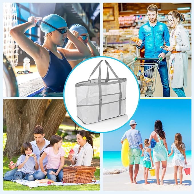 SRISE Mesh Beach Bag - Large Beach Tote Bag for Family Beach Bag for Toys & Vacation Essentials