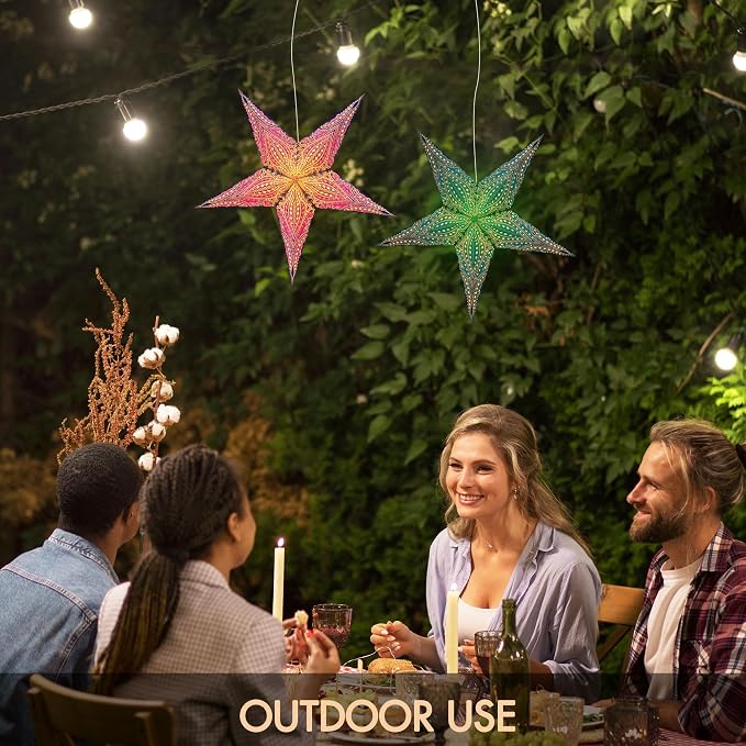 GalaxyArts Paper Star Lantern, Turquoise Maharani 24 Inch 3D 5-Pointed Light-Up Hanging Lamp, Handcrafted Hollow Home Décor for Christmas, Weddings, Holidays, Birthday, Indoor Outdoor Parties