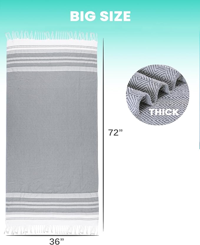 2 Packs Cotton Turkish Beach Towels Quick Dry Sand Free Oversized Pool Bath Swim Towel Extra Large Xl Big Blanket Adult Travel Essentials Cruise Accessories Must Haves Clearance Vacation Stuff