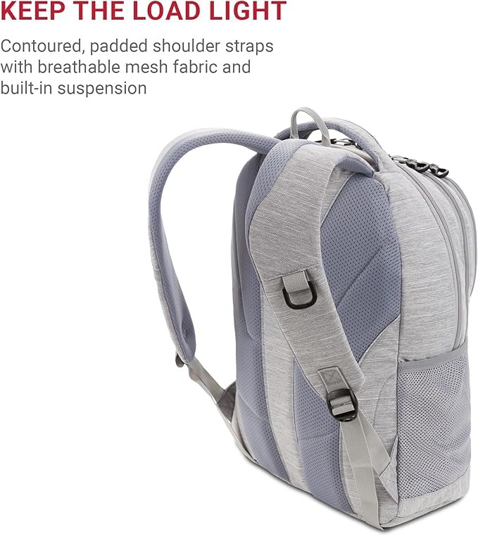 SWISSGEAR Cecil 18-Inch Laptop Backpack Fits 16-Inch Laptop, Travel Daypack with Organizer Pockets, Water Bottle Holders & Padded Straps – Light Grey