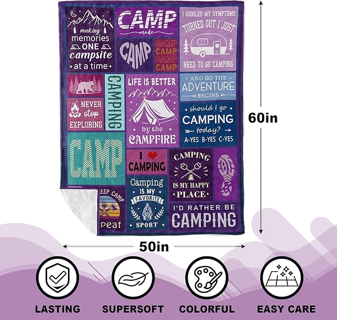 Cool Camping Gifts for Women/Men, Camping Blanket Essentials for Camp Lover, Gifts for Campers/Rv Owners, Camper Decor for Inside/Outdoor/Hiking Soft Throw 60x50in