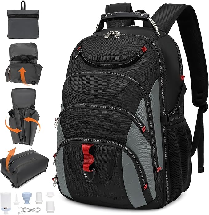 Boavan Vacuum Seal Backpack for Travel with Pump, 55L Large Bag with Zipper‑Off Detachable Vacuum Compression Bag Waterproof Carry On Large Travel Bag for Airline，Bags and Backpack Used Independently