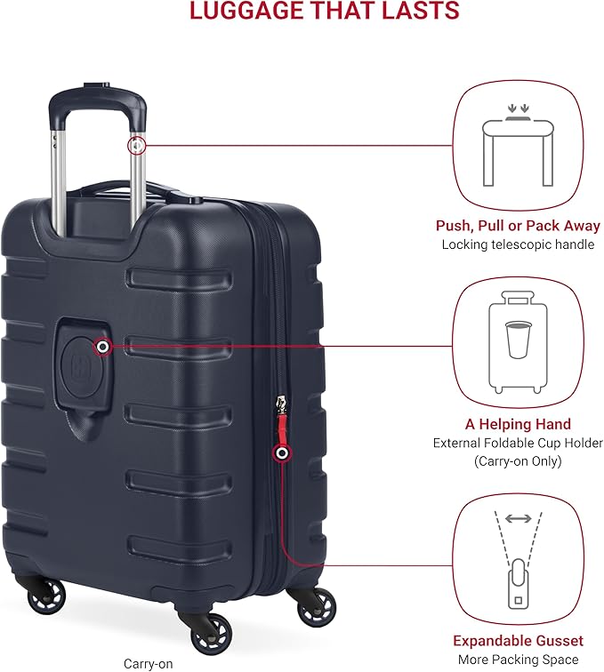 SwissGear 7366 Signature Hardside Expandable Luggage with Spinner Wheels, TSA Lock, Cup-Holder, Navy, 2-Piece Set (19/27)