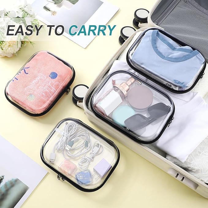 Sanwuta 6 Pcs Clear Hard Zipper Case Plastic Zipper Pouches Transparent Makeup Bag Pencil Case Pouches Toiletry Diaper Bag for Travel Toy Storage Organizer Bins(Black,7.87 x 5.9 x 2 Inch)
