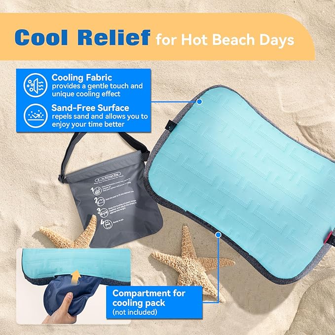 Hikenture Beach Pillow for Sand, Washable Inflatable Pillows for Pool, Portable Camping Pillows with Removable Cover, Soft Air Sand Pillow Built-in Sandbag (1)