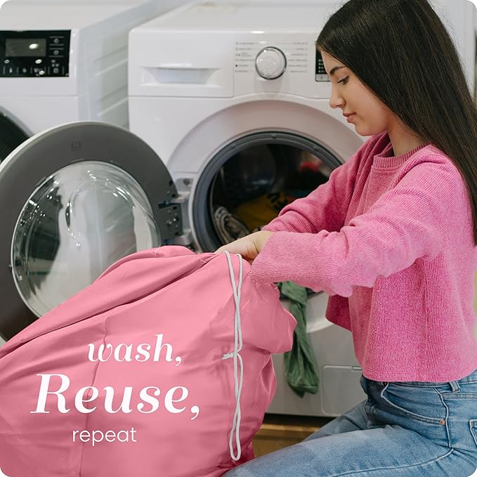 Handy Laundry Bag Shoulder Strap Extra Large - Drawstring Locking Closure, Durable Material, Heavy Duty Stitching, Hands Free Carrying - Perfect College Dorm (Pink, 30" x 40")