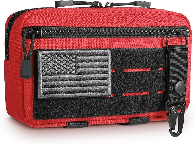 FRTKK Tactical Molle Admin Pouch Utility Laser Cut EDC Tool Pouch Bag Horizontal Modular Pouches Include US Flag Patch and Keychain