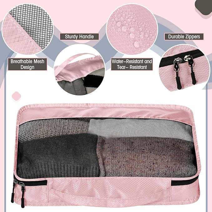 5 Pcs Packing Cubes for Suitcase Large Travel Cubes Carry on Luggage Organizer Bags for Clothes Accessories(M,Morandi)