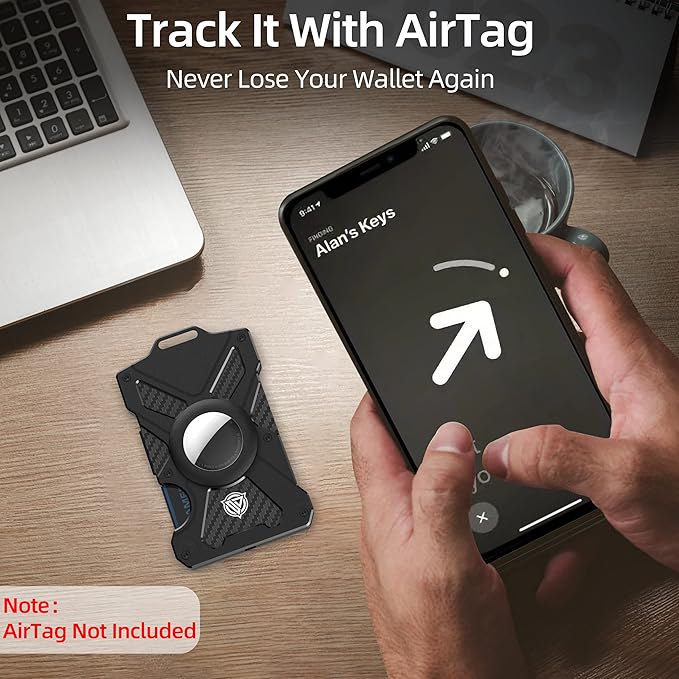 Oaridey Airtag Wallet(No Airtag) with Clear ID Card Holder, Slim Wallet with Airtag Holder, Minimalist Wallet for Men, Carbon Fiber Wallet, RFID Blocking, Ultra-Thin Tactical Wallet- Black