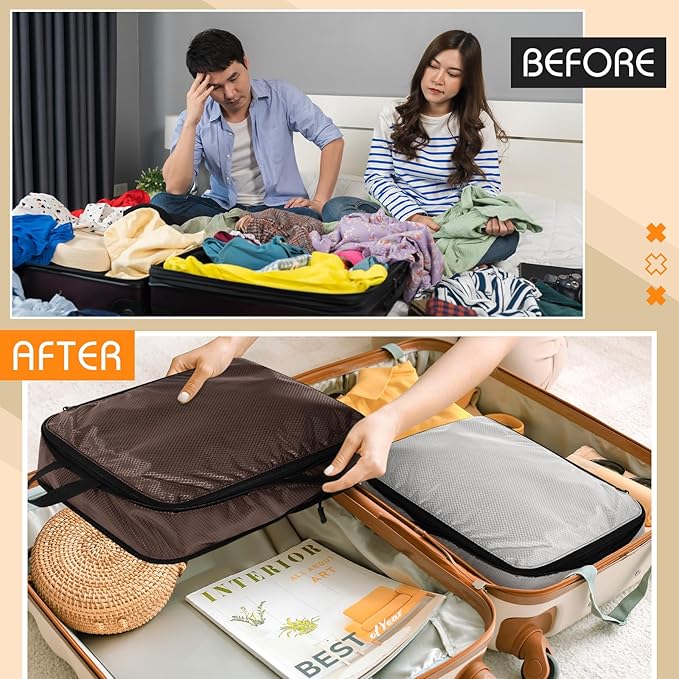 5 Pack Compression Packing Cubes for Travel Space Saving Cubes Luggage Organizer for Suitcase(Apricot,S)