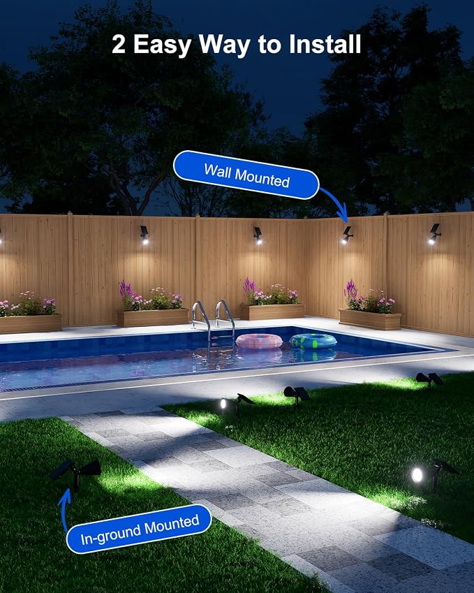Solar Spot Lights Outdoor Cool White LED Waterproof Landscape Flood Lamp | 2 Modes Lighting, Large Size Power Panel, 12 Hrs Lasting Working, Bright Illuminated Flag, Tree, Flower, Lawn, Garden, Yard