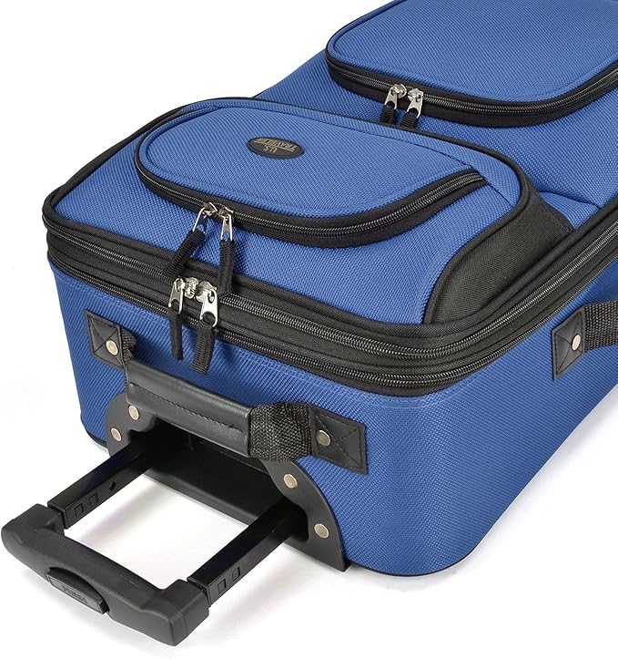 U.S. Traveler Rio Lightweight Softside Rolling Carry-on Suitcase, 2-Wheel Single, Royal Blue