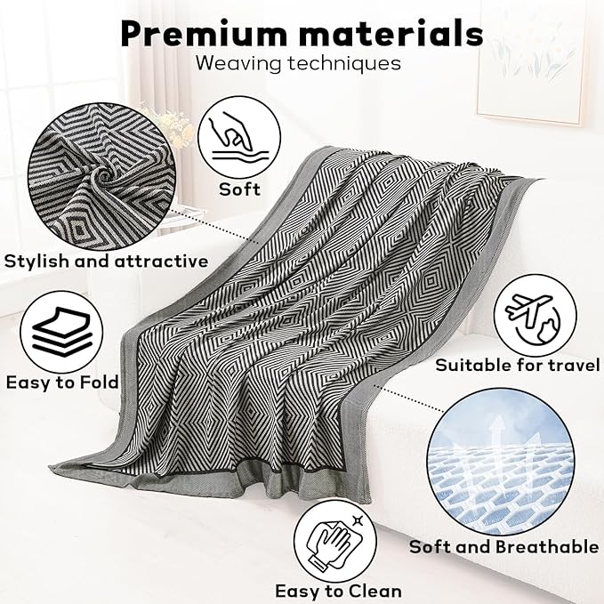 Travel Blanket Airplane - Ultra Soft & Lightweight Knit Design Compact Airplane Blanket,53x72 Inch,Stylish Travel Shawl Wraps for Flights,Office,Home Use,Travel Essentials & Gifts